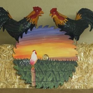 Rooster hand painted saw blade